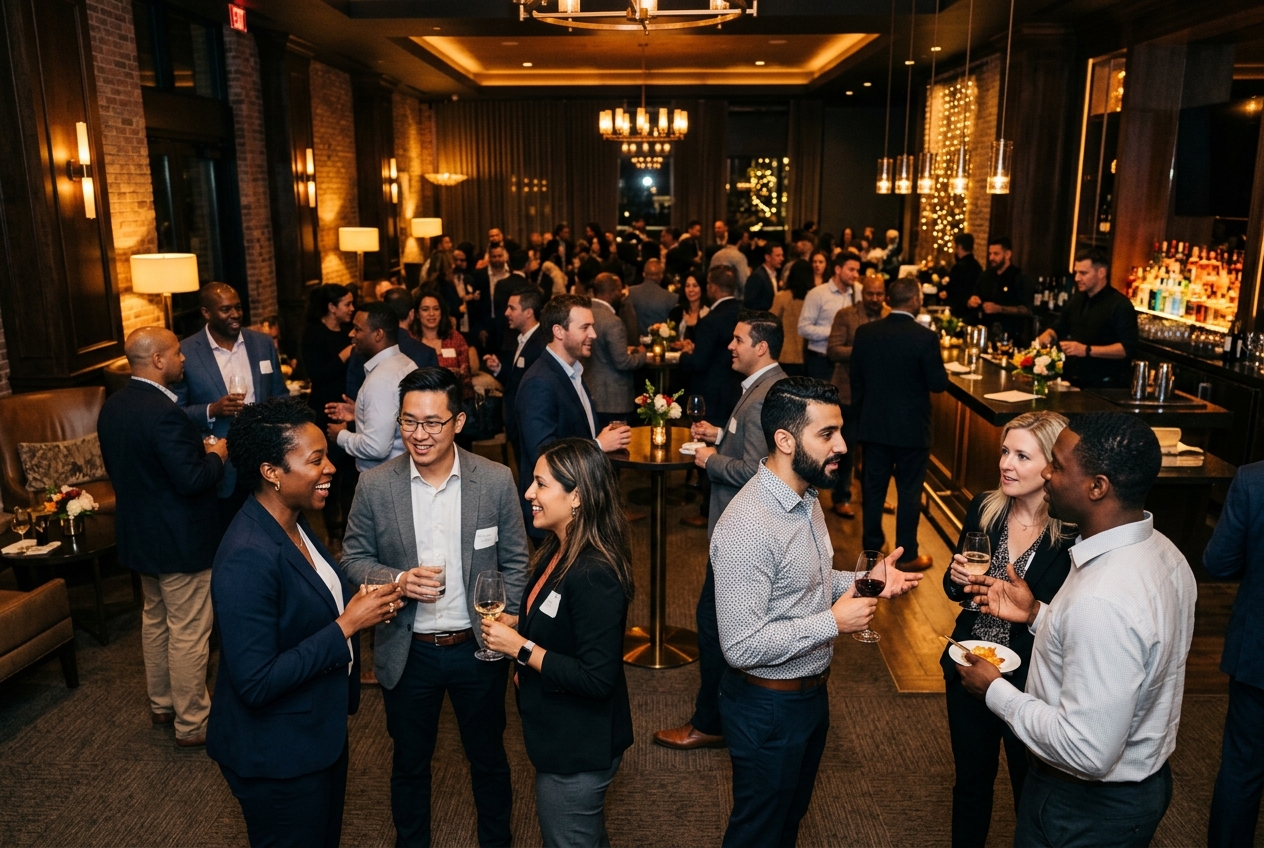 Diverse professionals networking at a Ninety4MGMT event